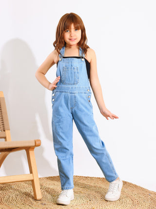 Girls Light Blue Casual Jeans Jumpsuit