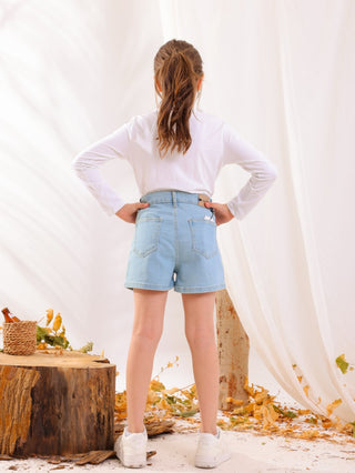 Girls Ice Blue Casual Jeans Shorts