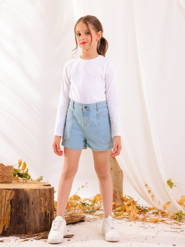 Girls Ice Blue Casual Jeans Shorts
