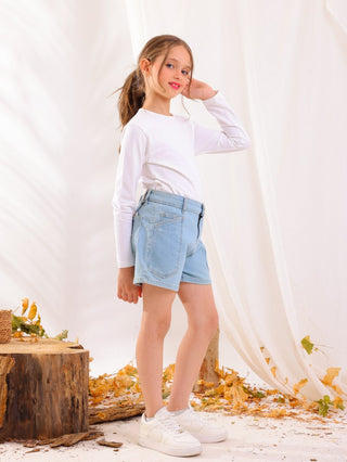 Girls Ice Blue Casual Jeans Shorts