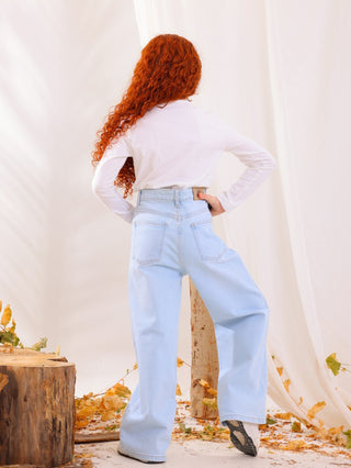 Wide Leg Ice Blue Casual Jeans