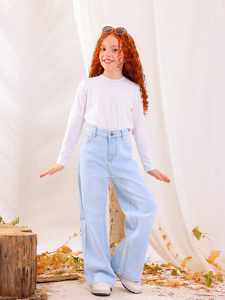 Wide Leg Ice Blue Casual Jeans