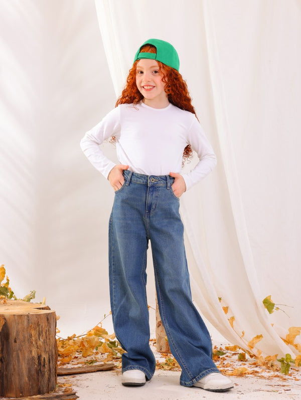 Wide Leg Dirty Blue Casual Jeans