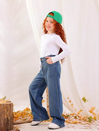 Wide Leg Dirty Blue Casual Jeans