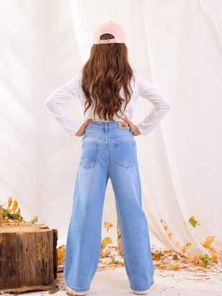 Wide Leg Light Blue Casual Jeans