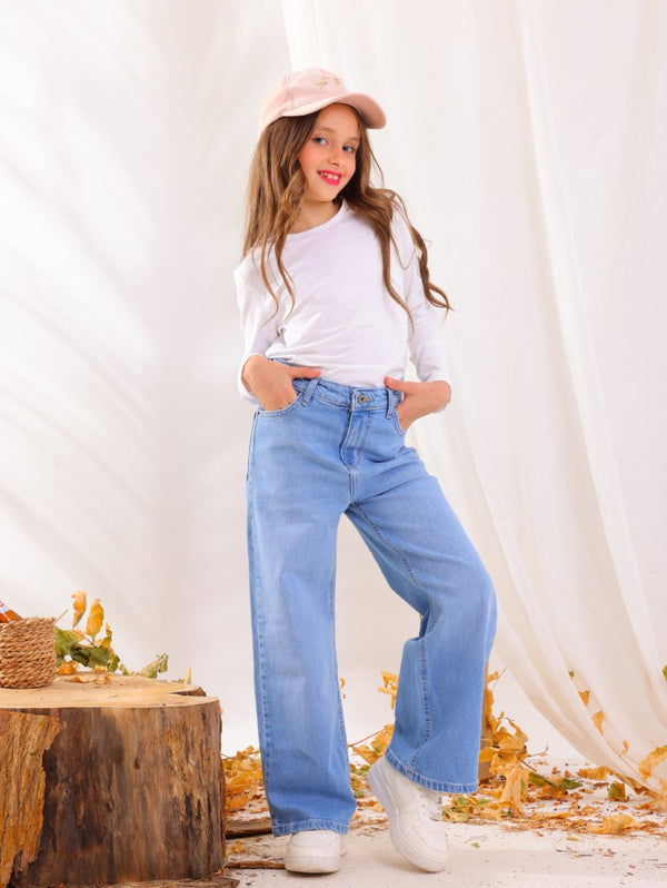 Wide Leg Light Blue Casual Jeans
