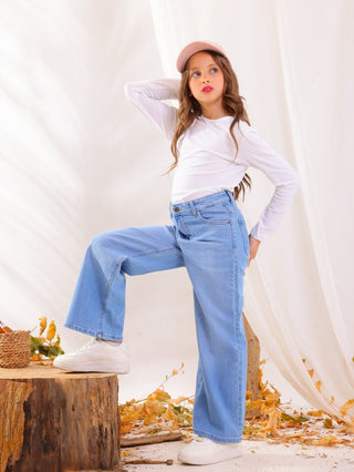 Wide Leg Light Blue Casual Jeans