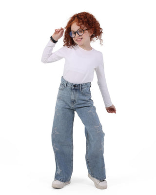 Wide Leg Ice Blue Casual Jeans