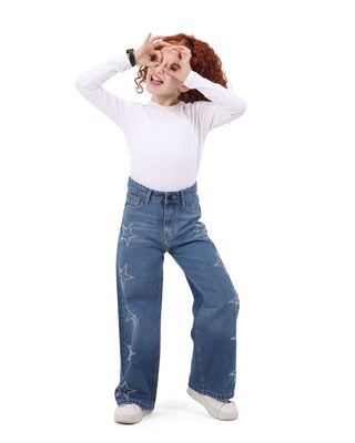 Wide Leg Med Blue Casual Jeans