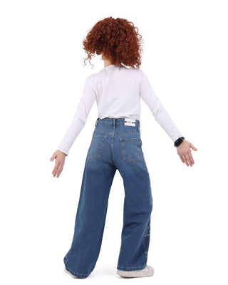 Wide Leg Med Blue Casual Jeans