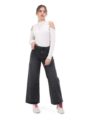 Wide Leg Dark Gray Casual Jeans