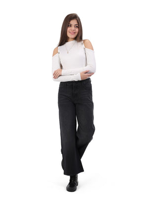 Wide Leg Grey Casual Jeans