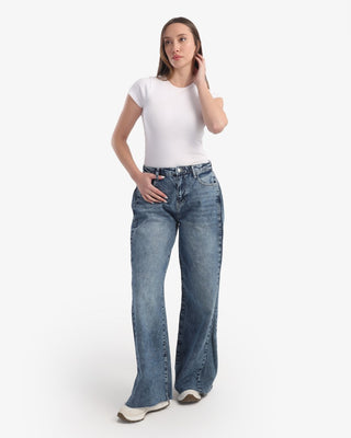Wide Leg Smoky Blue Casual Jeans