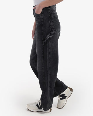 Wide Leg With Stripe Dark Grey Casual Jeans