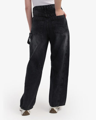 Wide Leg With Stripe Dark Grey Casual Jeans