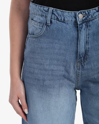 Wide Leg With Stripe Blue Casual Jeans