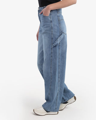 Wide Leg With Stripe Blue Casual Jeans