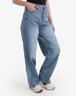Wide Leg With Stripe Blue Casual Jeans