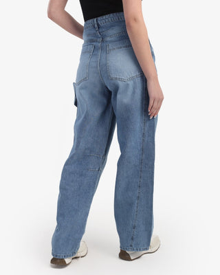 Wide Leg With Stripe Blue Casual Jeans