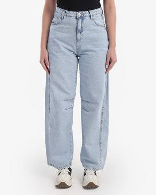 Wide Leg With Stripe Ice Blue Casual Jeans