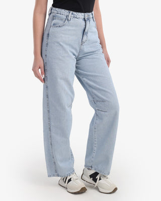 Wide Leg With Stripe Ice Blue Casual Jeans