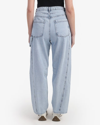Wide Leg With Stripe Ice Blue Casual Jeans