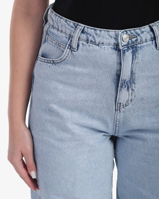 Wide Leg With Stripe Ice Blue Casual Jeans