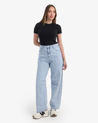 Wide Leg With Stripe Ice Blue Casual Jeans