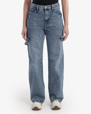 Straight Fit With Stripe Blue Casual Jeans