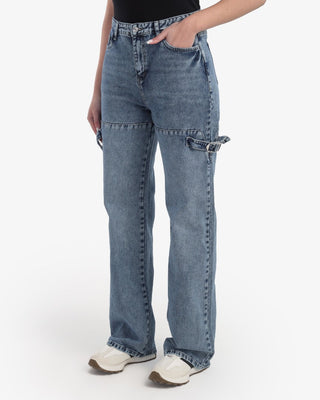 Straight Fit With Stripe Blue Casual Jeans