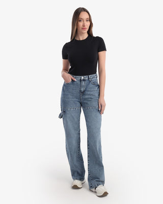 Straight Fit With Stripe Blue Casual Jeans