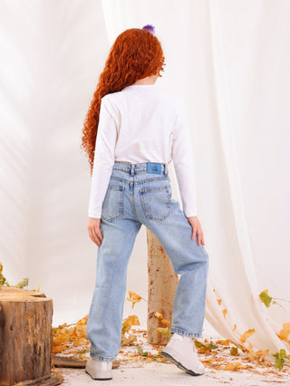 Girls Straight Fit Light Blue Casual Jeans