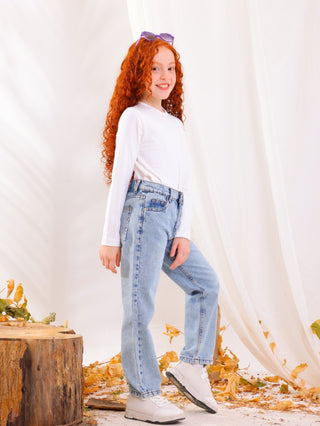 Girls Straight Fit Light Blue Casual Jeans