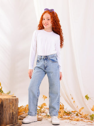 Girls Straight Fit Light Blue Casual Jeans