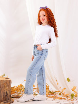 Girls Straight Fit Light Blue Casual Jeans
