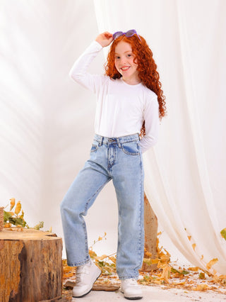 Girls Straight Fit Light Blue Casual Jeans