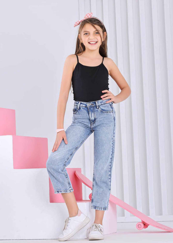 Girls Straight Fit Light Blue Casual Jeans