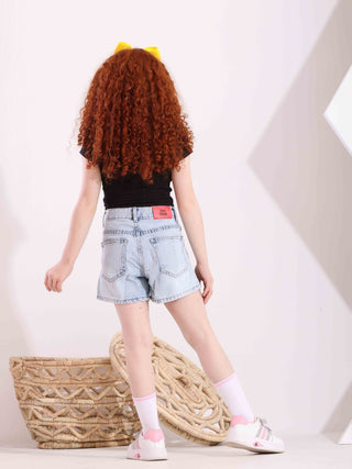 Girls Light Blue Casual Jeans Shorts