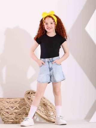 Girls Light Blue Casual Jeans Shorts