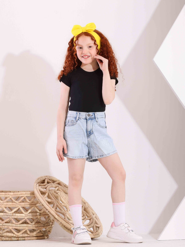 Girls Light Blue Casual Jeans Shorts