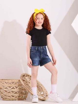 Girls Dark Blue Casual Jeans Shorts