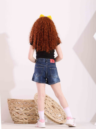 Girls Dark Blue Casual Jeans Shorts