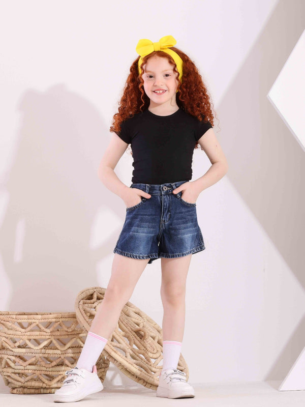 Girls Dark Blue Casual Jeans Shorts