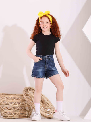 Girls Dark Blue Casual Jeans Shorts