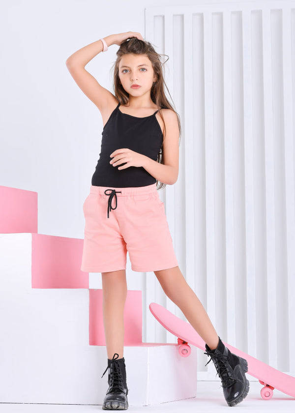 Girls Rose Pink Casual Gabardine Shorts