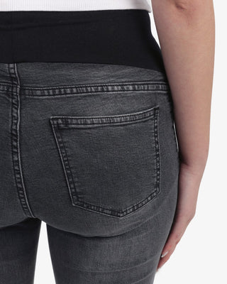 Skinny Fit High Waist Maternity Trousers With Comfortable Elastic (Grey Pregnancy Casual Jeans)
