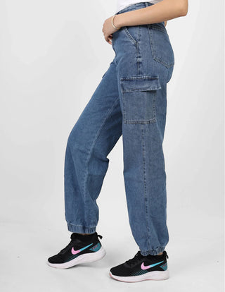 Cargo Mid Blue Casual Jeans