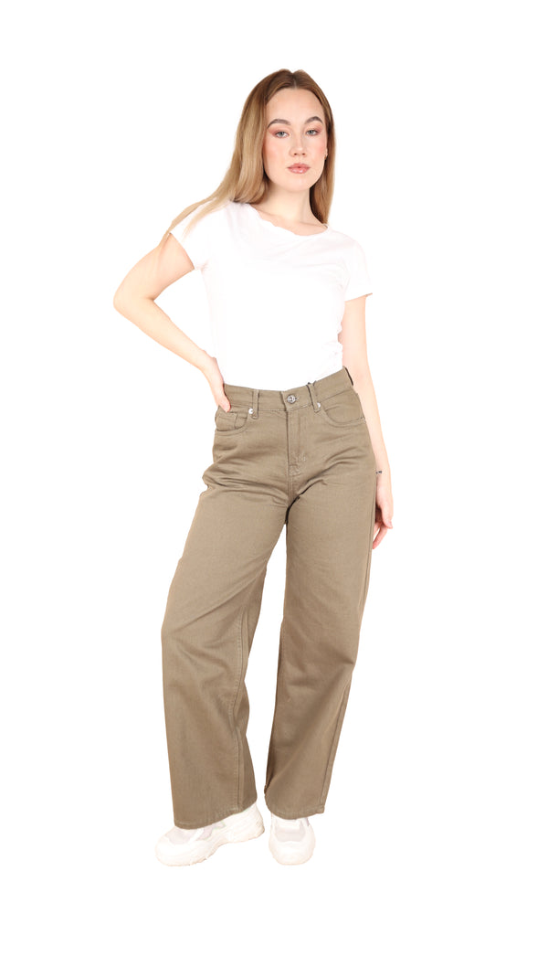 WIDE LEG Olive Green Casual Gabardine