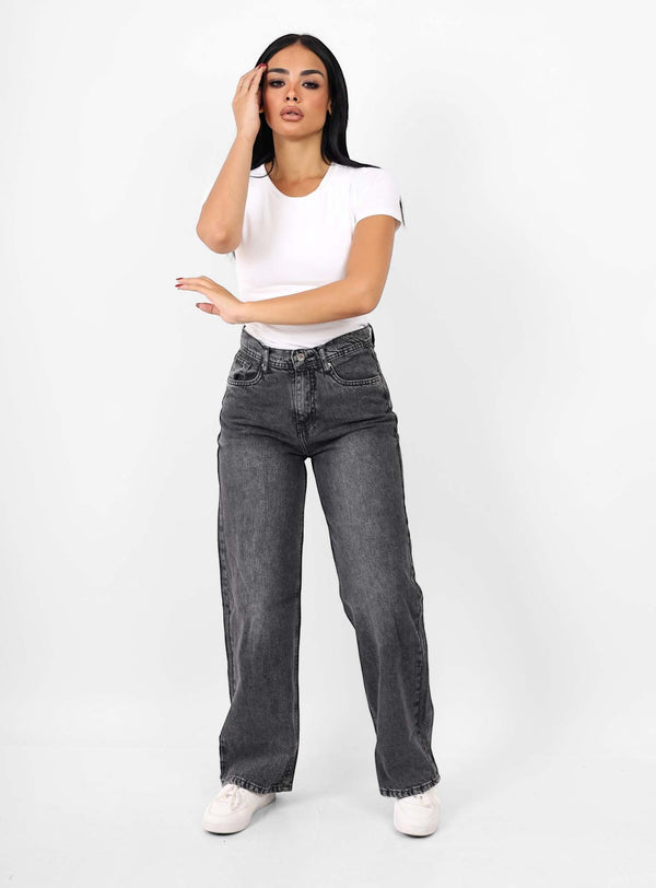 Wide Leg Grey Casual Jeans