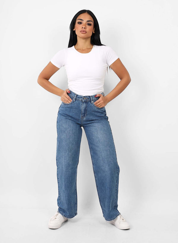 Wide Leg Blue Casual Jeans